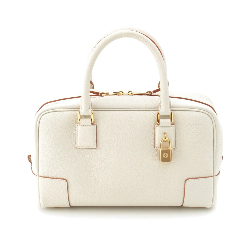 Loewe Amazona Soft Grain Calf Leather 2way Shoulder Bag White Beige Cream